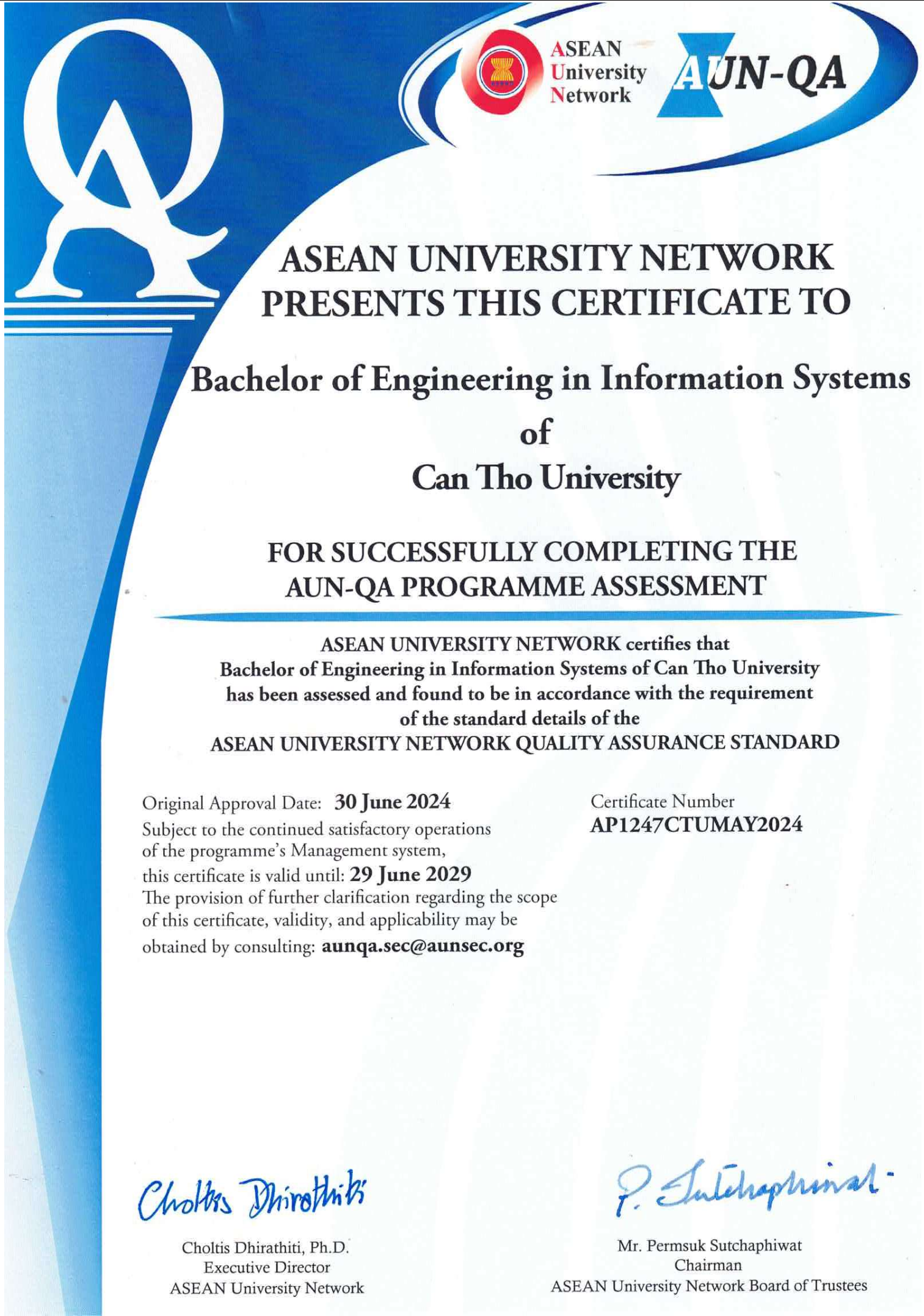 AUN-QA Certificate